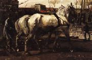 George-Hendrik Breitner Two White Horses Pulling Posts in Amsterdam Spain oil painting artist